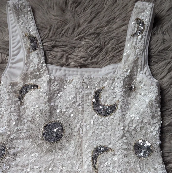 NWOT Show Me Your Mumu Lets Go Mini Dress in White Celestial Sequins